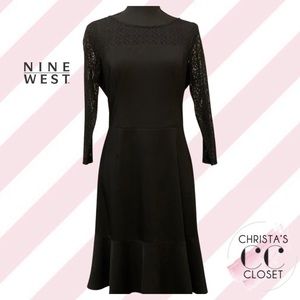 Nine West Little Black Dress with Lace Sleeves